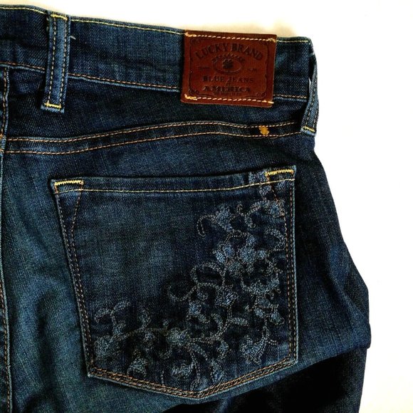Lucky Brand Women Jeans Sofia Boot Size 6/28 Dark Embroidered Pockets Made USA - Picture 1 of 6